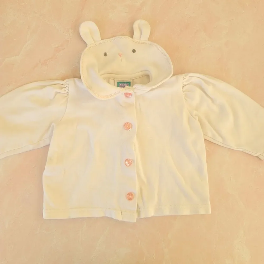 Baby girl Little Me 9 month rabbit button up coat 100% cotton